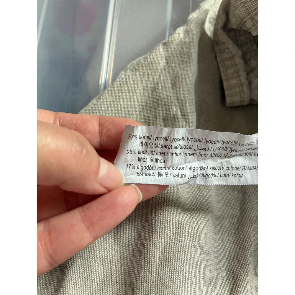 Zara Women Tan Khaki Lyocell Linen Blend Utility Cargo‎ Pants Size 0 EUR 32